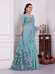 Tulsi Winter Sky Muga Cotton Jamdani Saree